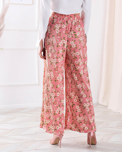 Pantalon en tissu rose à fleurs pour femme - Vêtements