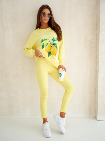 Ensemble en coton Royalfashion pour femmes avec sweat-shirt et leggings citron