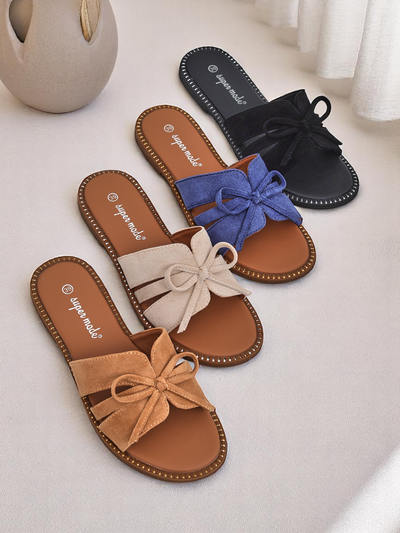 Royalfashion Sandales plates pour femme avec nœud Gerber