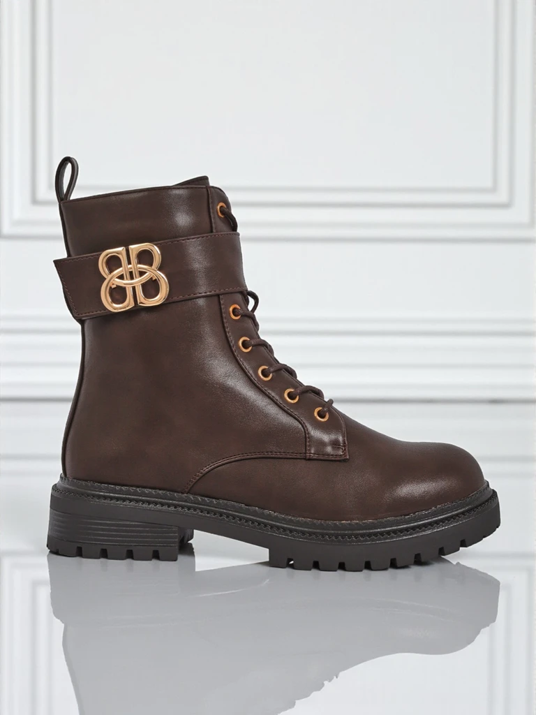 Bottines en cuir Castorina marron avec fermeture éclair, bout rond, cuir écologique