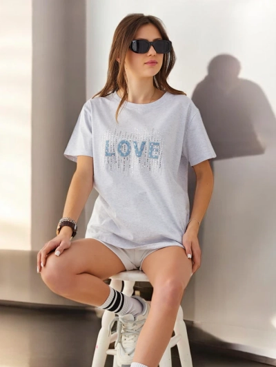 T-shirt en coton pour femmes Royalfashion LOVE avec strass