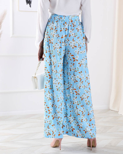 Pantalon en tissu bleu à fleurs pour femme - Vêtements