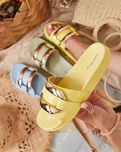Chaussons femme jaunes avec ornement doré Serina - Chaussures