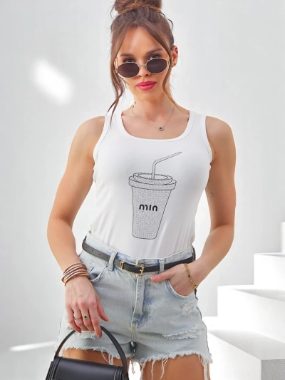 Débardeur en coton pour femmes Royalfashion avec une tasse ornée de strass