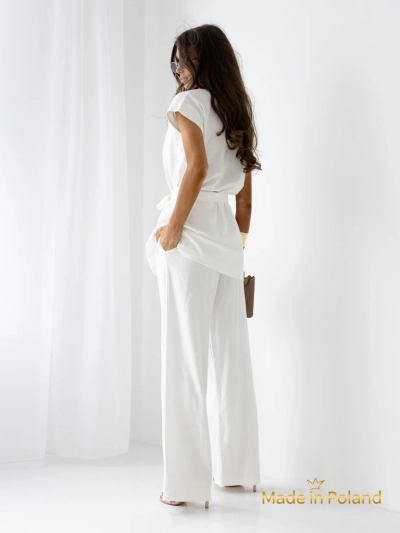 Pantalon pour femmes Ecru Livia Palazzo - style italien, tissu luxueux