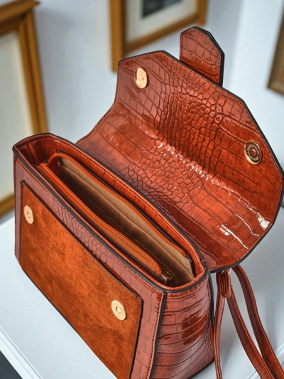 Sac à main pour femme Hera Marrone marron cuir écologique suédé à bandoulière rétro
