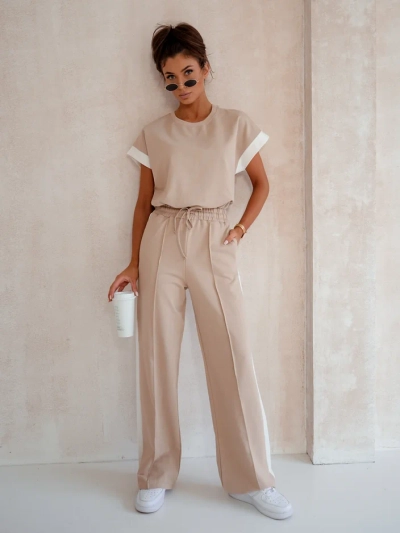 Ensemble Royalfashion en coton pour femmes avec manches courtes et pantalons évasés