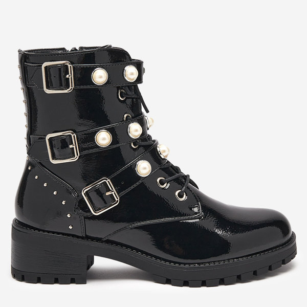 OUTLET Bottes pour femmes laquées noires avec perles Salviso - Footwear