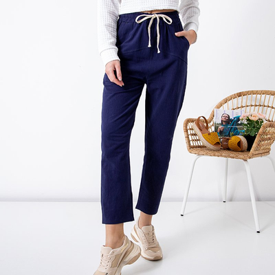 Pantalon droit femme en coton bleu marine GRANDE TAILLE - Vêtements