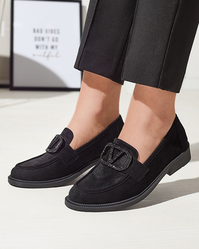 Mocassins noirs pour femmes avec ornement Fogras- Footwear