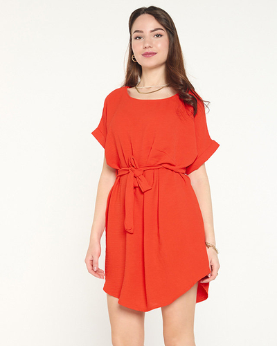 Blouse tunique longue pour femme orange avec une cravate - Vêtements