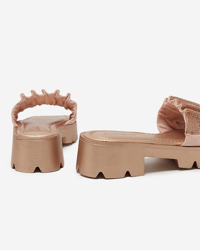 Pantoufles dorées pour femmes avec zircons cubiques Emkoy - Footwear