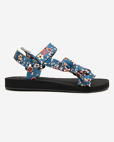 Sandales noires pour femme à rayures bleues avec fleurs Lilien - Footwear