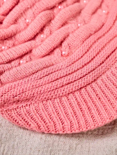 Chapeau chaud rose pour femmes avec perles- Accessoires