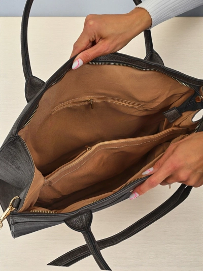 Sac à main en cuir pour femme Etruria Classica Elegante gris 41x31x14 cm