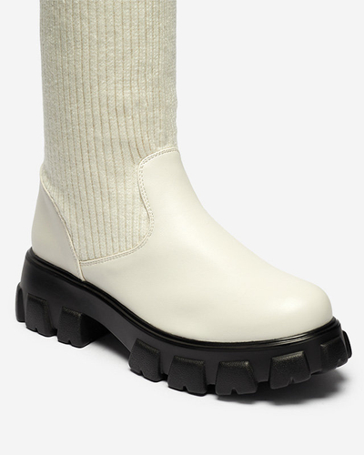 Bottes hautes à enfiler pour femmes de couleur écrue Alerpi- Footwear