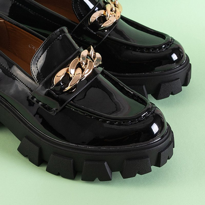Chaussures à enfiler pour femmes laquées noires avec une chaîne Guinewra - Chaussures
