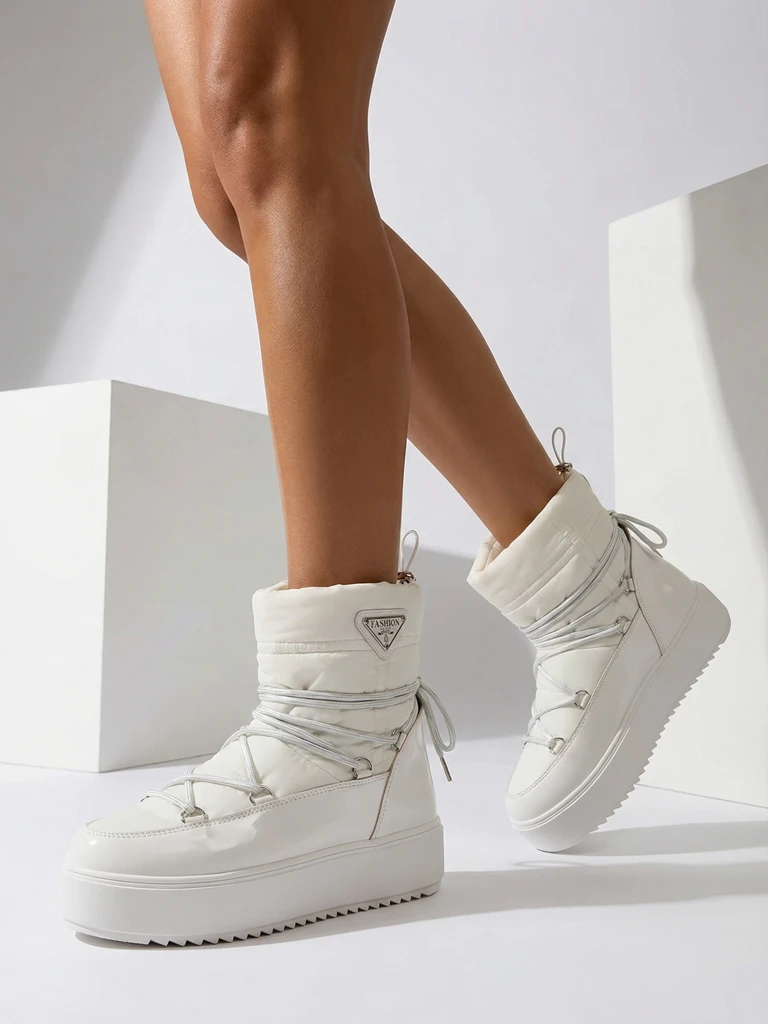 Royalfashion Bottes à enfiler pour femmes bottes de neige a'la en blanc Vevnose