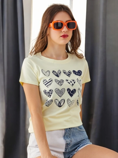 Royalfashion T-shirt en coton Femme Beaucoup de cœurs