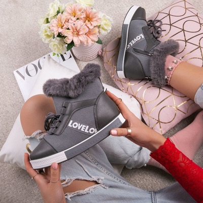 Szare buty sportowe z futerkiem Gracelyn- Obuwie