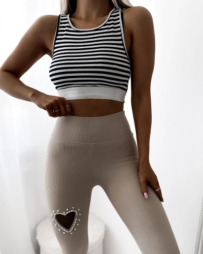 Leggings femme beige avec cœur - Vêtements