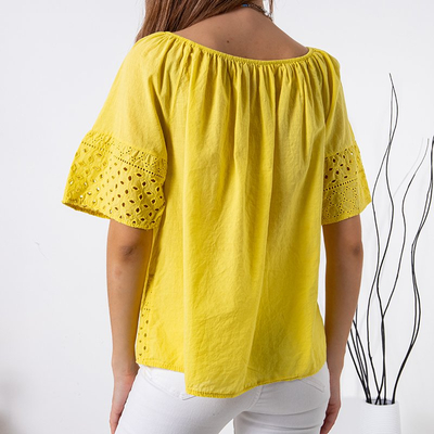 Blouse femme jaune avec broderie ajourée - Vêtements
