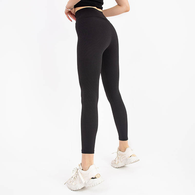 Noir Leggings taille haute côtelés pour femmes - Vêtements