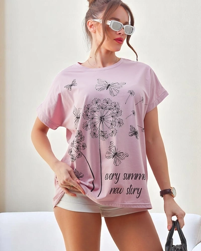 T-shirt en coton Royalfashion pour femmes avec des pissenlits et un papillon