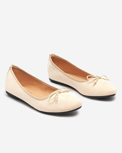 OUTLET Ballerines en éco-suédine beige avec nœud Viassi. Des chaussures