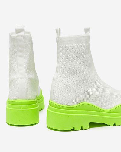 Bottines pour femmes blanches et vertes à talon plat Seritis - Footwear