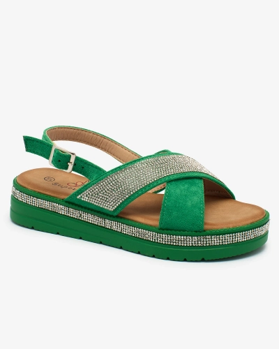 Royalfashion Sandales vertes en suédine écologique avec zircons Trikys