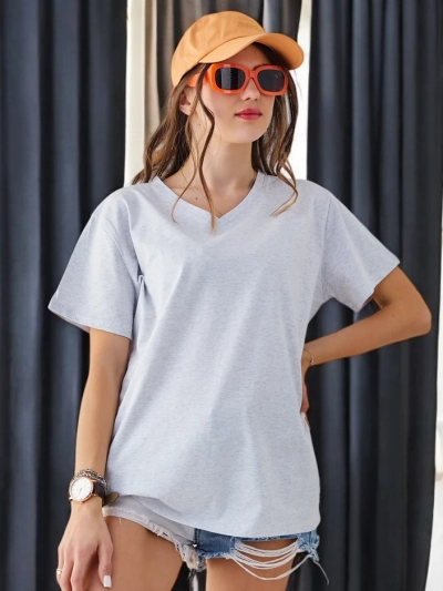 T-shirt en coton décontracté pour femmes Royalfashion avec col en V