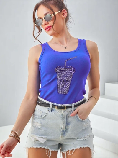 Royalfashion Débardeur en coton pour femmes avec tasse en strass