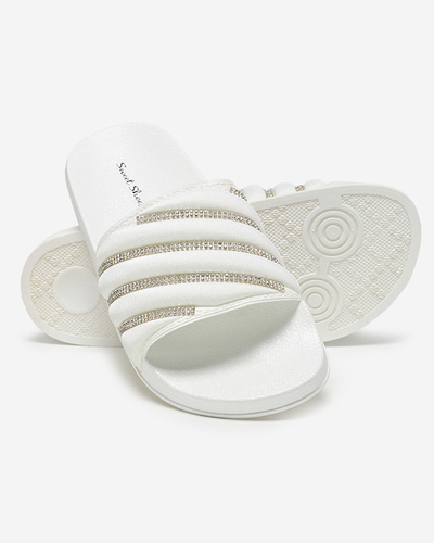OUTLET Chaussons femme blancs avec zircons cubiques Erikis - Footwear