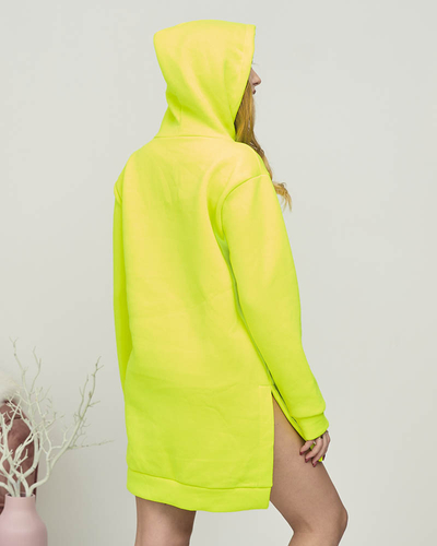 Sweat long kangourou jaune néon pour femme avec patch blanc - Vêtements
