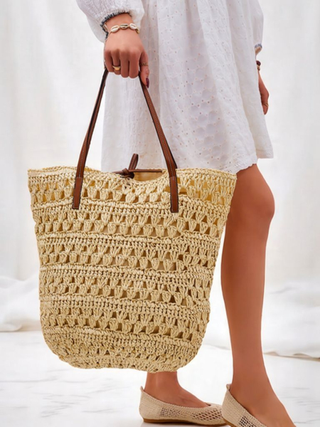 Royalfashion Grand sac à main en paille pour femme Naturel Classique