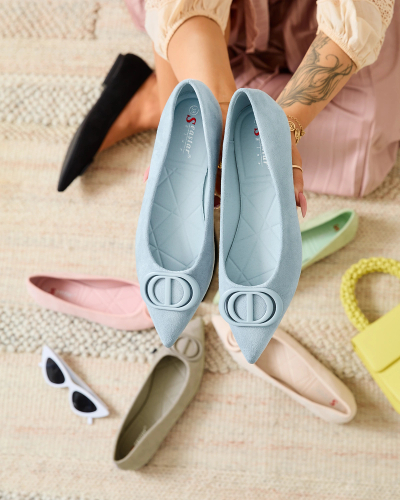 Royalfashion Ballerines bleues à bout pointu pour femme avec embellissement sur le nez Tidita