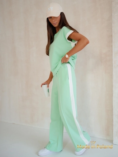 Ensemble pour femmes Ariadne Mint en coton élastique - menthe, manches courtes, pantalon long