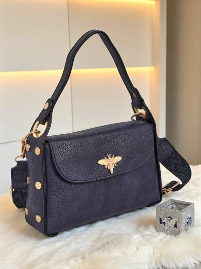 Sac à Main Femme Melia Cielo – Cuir Écologique Marine avec Motif Abeille