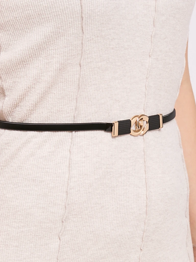 Ceinture métallique pour femmes Callista Nero noire, minimaliste, à crochet