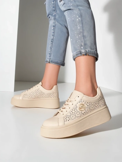 Aurelia Sneakers Plateforme Beige Royalfashion Cuir Écologique