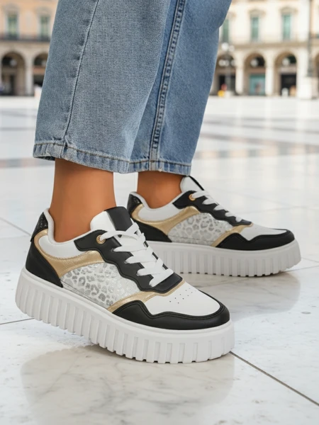 Baskets pour femmes Royalfashion Callista plateforme noires cuir écologique taille 40