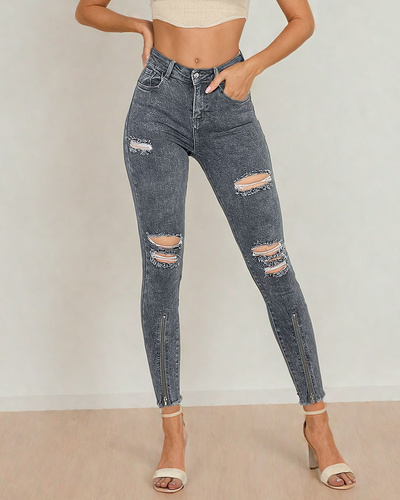Royalfashion Jean tube pour femme avec frottement