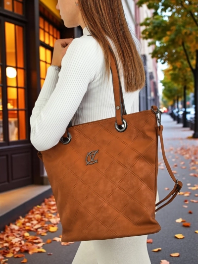 Sac pour femme Latona marron en cuir écologique, grand sac shopper avec fermeture éclair