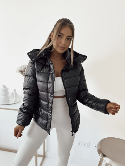 Royalfashion Veste matelassée noire à capuche pour femme