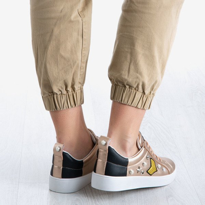 Sneakers femme rose et or à décor glamour - Chaussures 1