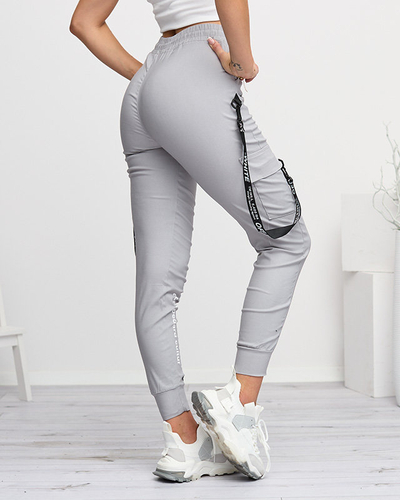 Pantalon cargo femme gris avec inscriptions - Vêtements