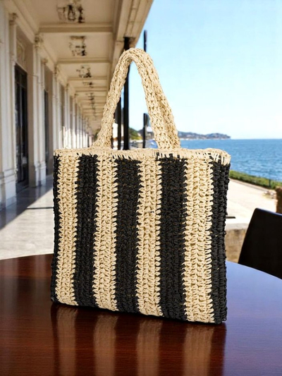 Royalfashion Grand Sac en Paille pour Femme Paille Rayée