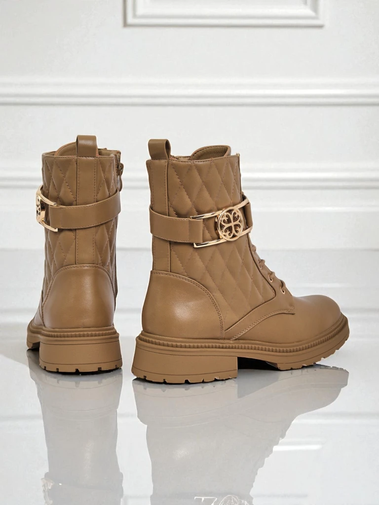 Bottines matelassées pour femmes en cuir écologique Sable Rose