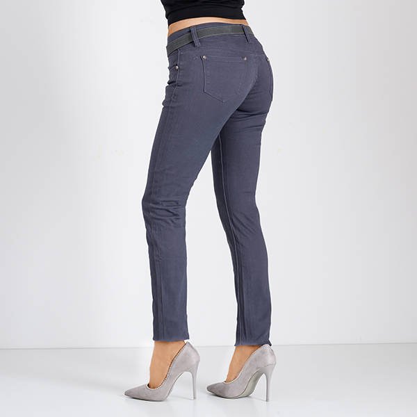 Pantalon en tissu gris / violet avec ceinture - Habillement